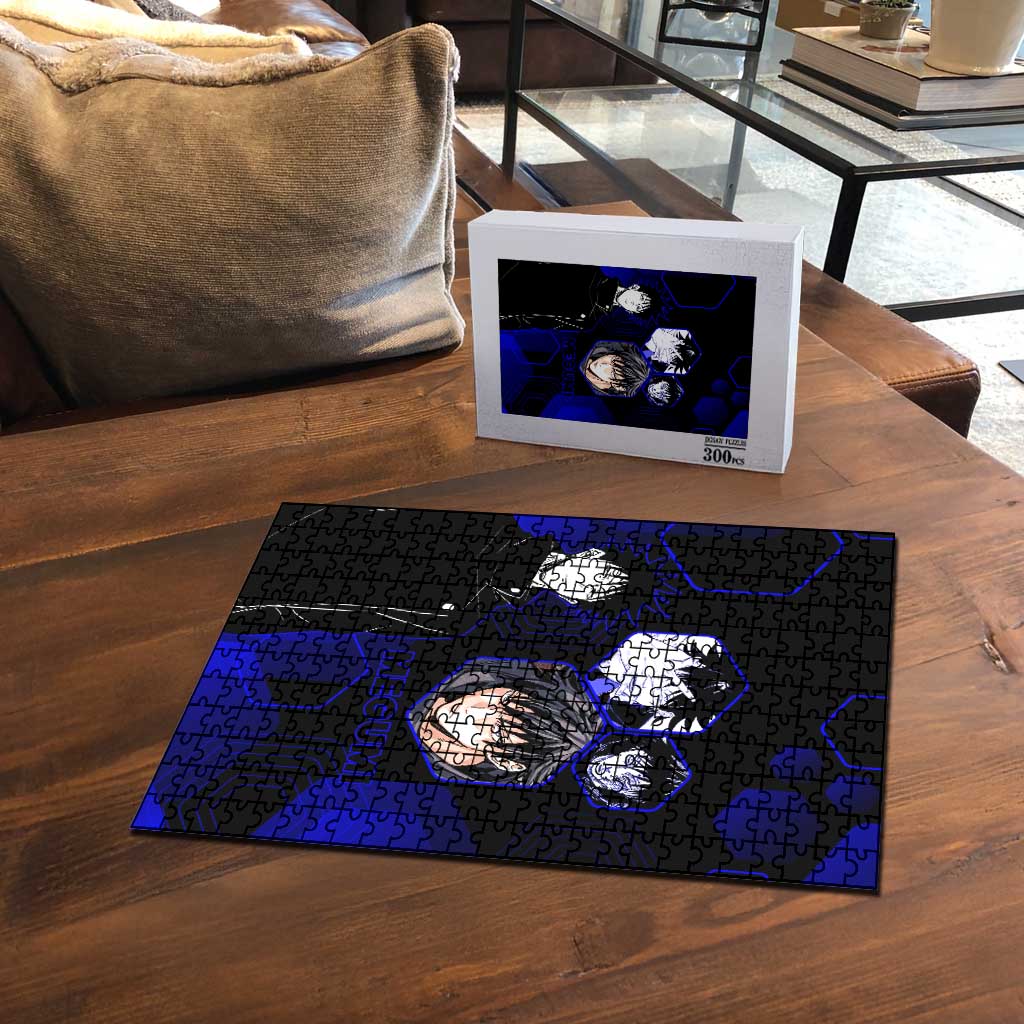 Megumi Fushiguro Jujutsu Kaisen Blue Hexagon Design Puzzle with Shadow Techniques and Manga Style Art - The Mazicc