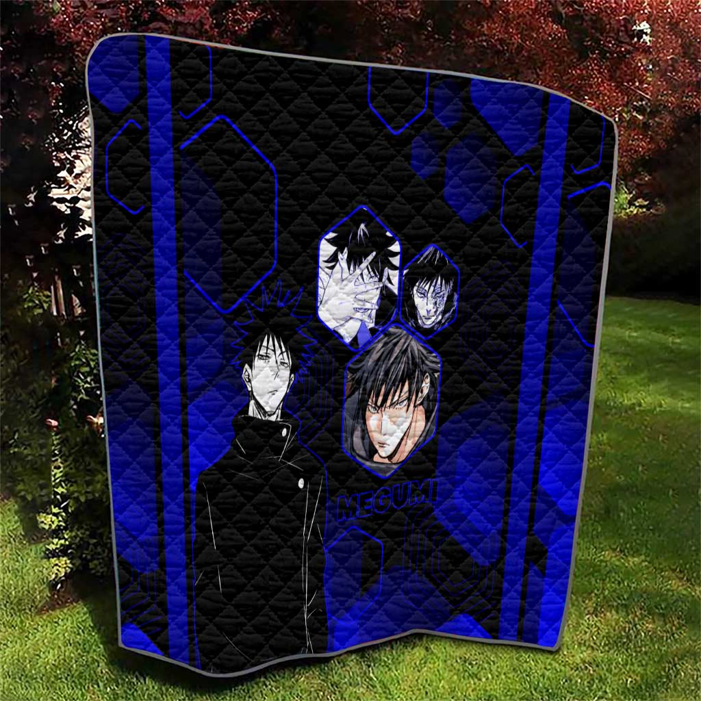Megumi Fushiguro Jujutsu Kaisen Blue Hexagon Design Quilt with Shadow Techniques and Manga Style Art - The Mazicc