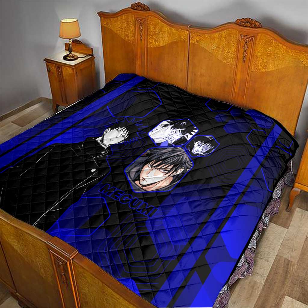 Megumi Fushiguro Jujutsu Kaisen Blue Hexagon Design Quilt with Shadow Techniques and Manga Style Art - The Mazicc