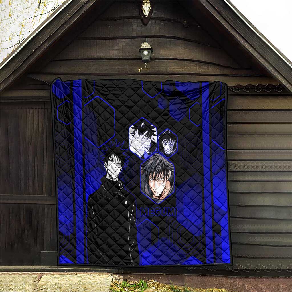 Megumi Fushiguro Jujutsu Kaisen Blue Hexagon Design Quilt with Shadow Techniques and Manga Style Art - The Mazicc