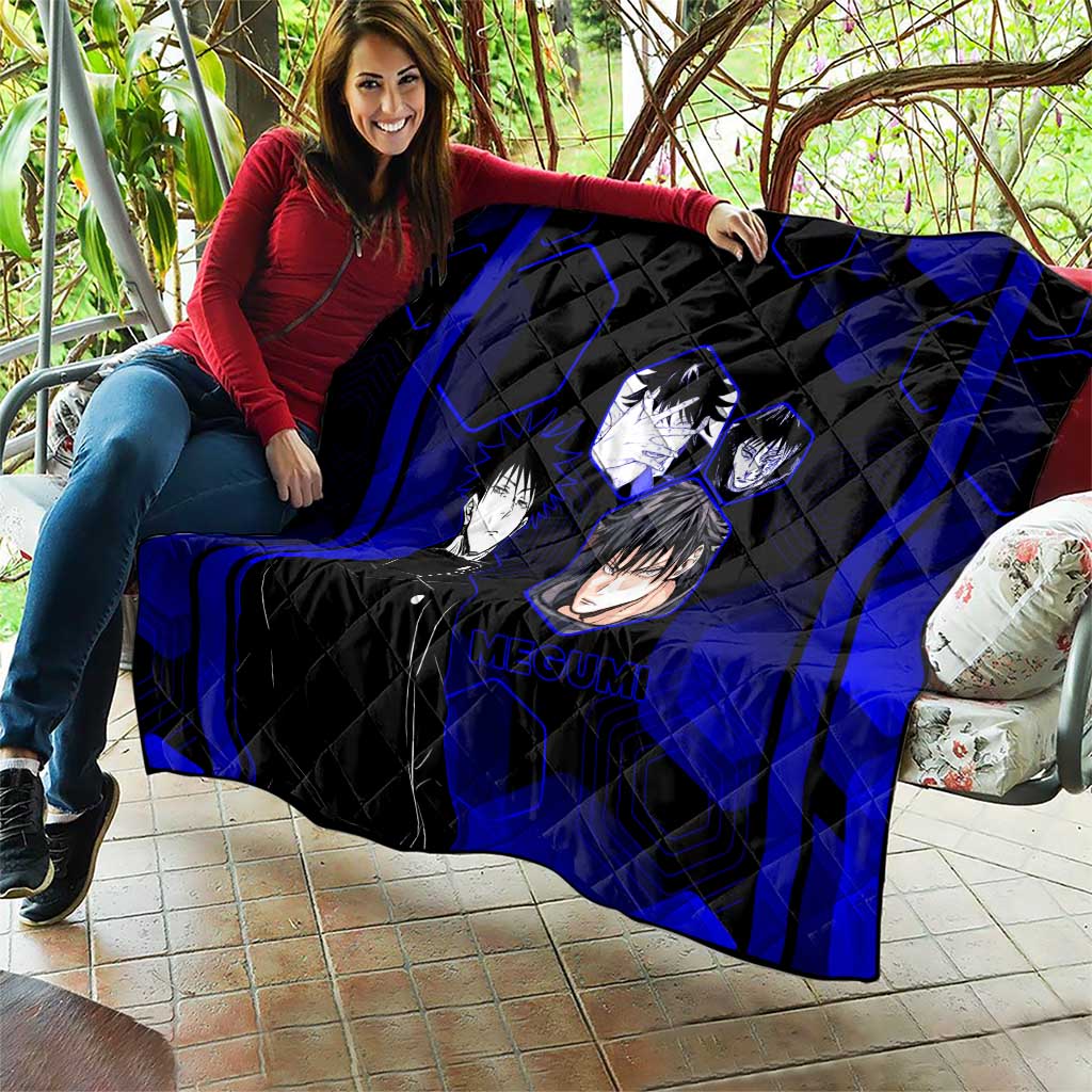 Megumi Fushiguro Jujutsu Kaisen Blue Hexagon Design Quilt with Shadow Techniques and Manga Style Art - The Mazicc