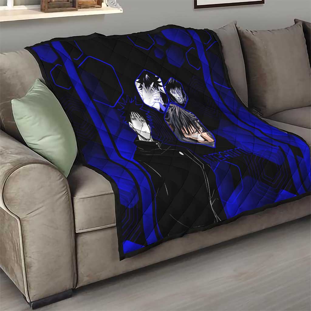 Megumi Fushiguro Jujutsu Kaisen Blue Hexagon Design Quilt with Shadow Techniques and Manga Style Art - The Mazicc