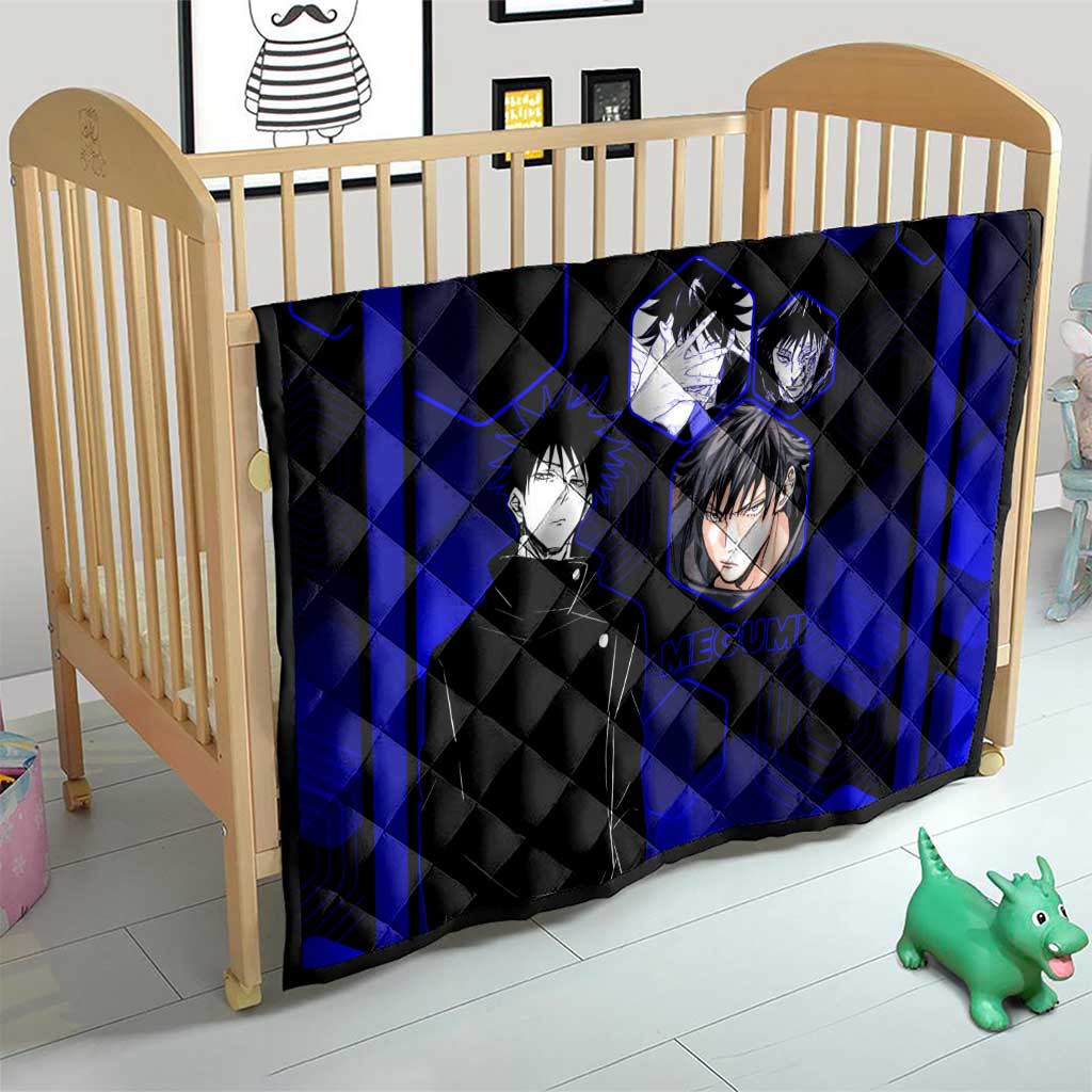 Megumi Fushiguro Jujutsu Kaisen Blue Hexagon Design Quilt with Shadow Techniques and Manga Style Art - The Mazicc