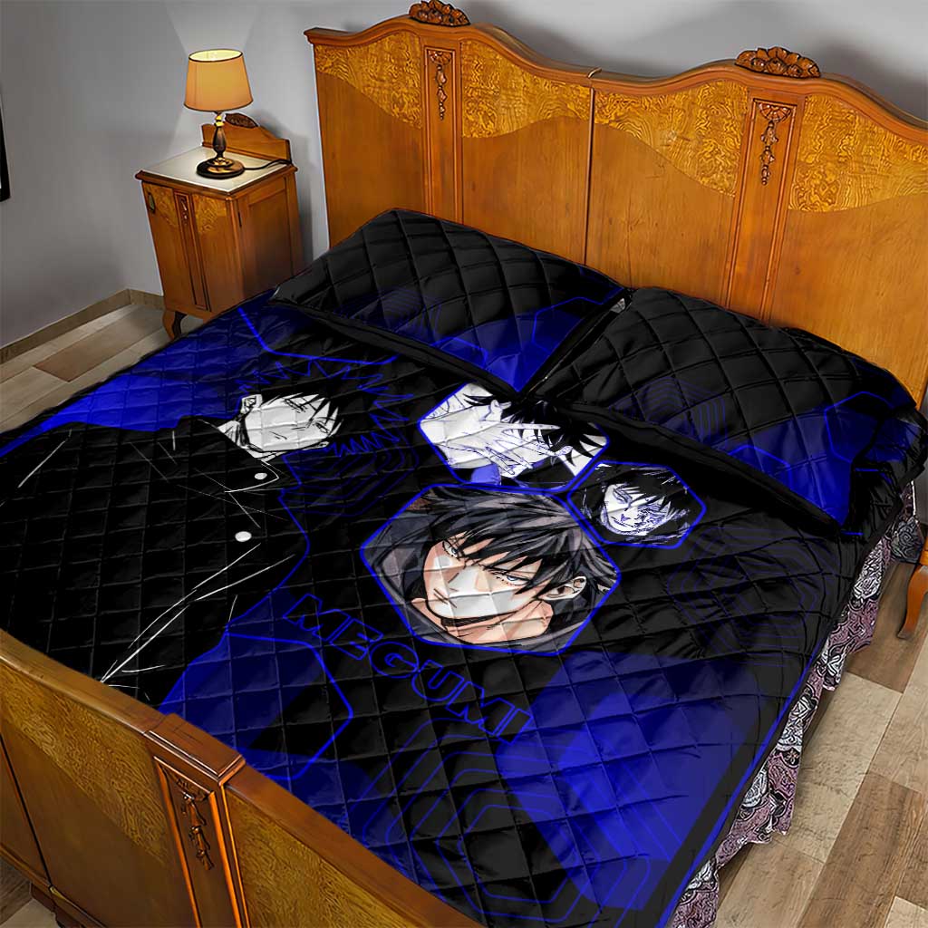 Megumi Fushiguro Jujutsu Kaisen Blue Hexagon Design Quilt Bed Set with Shadow Techniques and Manga Style Art - The Mazicc