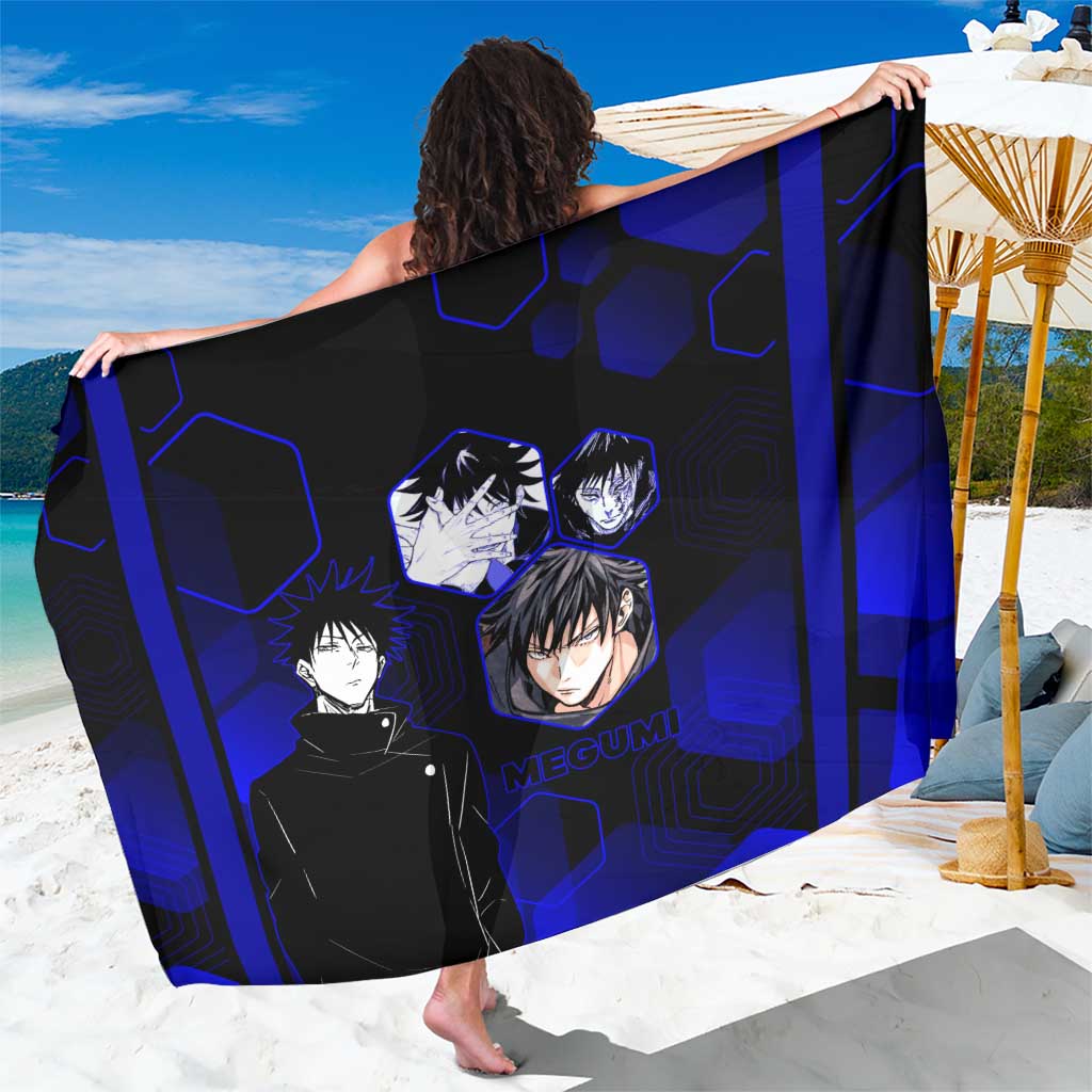 Megumi Fushiguro Jujutsu Kaisen Blue Hexagon Design Sarong with Shadow Techniques and Manga Style Art - The Mazicc
