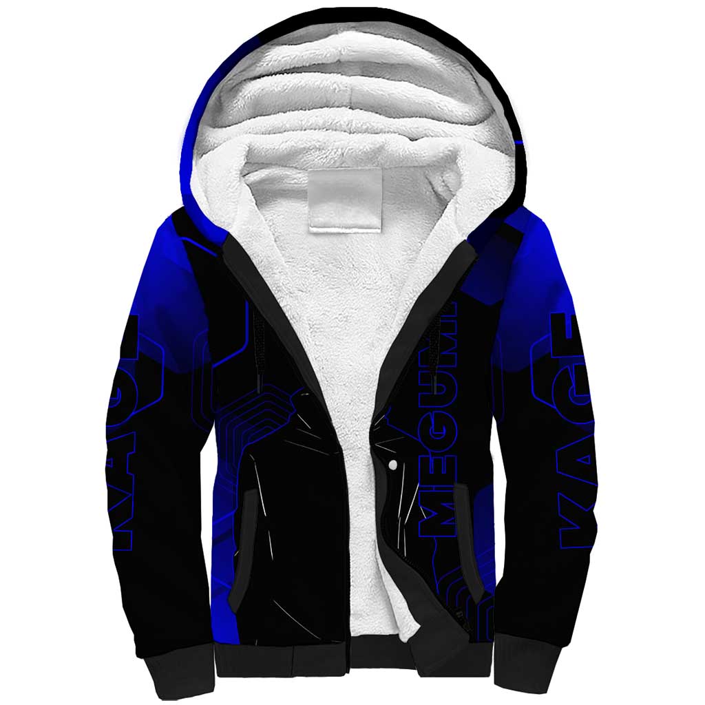 Megumi Fushiguro Jujutsu Kaisen Blue Hexagon Design Sherpa Hoodie with Shadow Techniques and Manga Style Art - The Mazicc