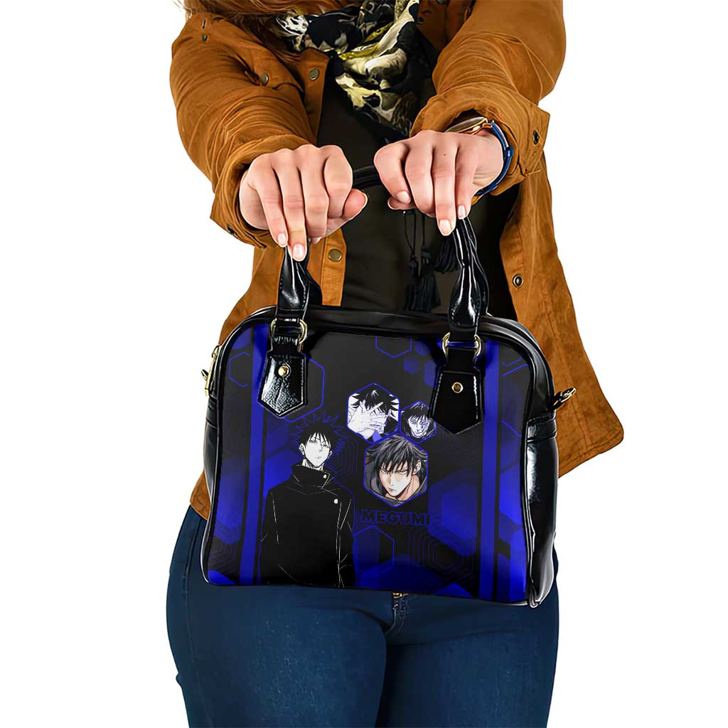 Megumi Fushiguro Jujutsu Kaisen Blue Hexagon Design Shoulder Handbag with Shadow Techniques and Manga Style Art - The Mazicc