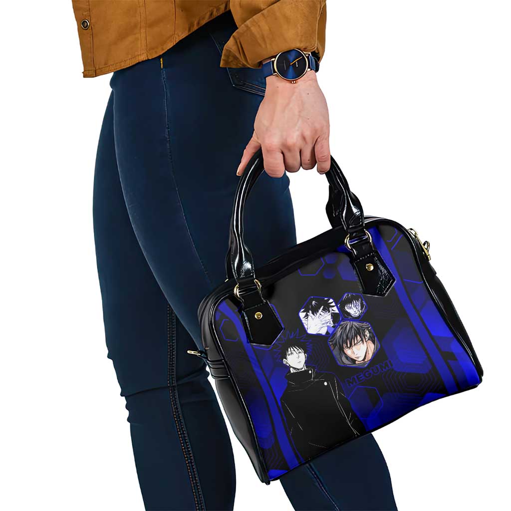Megumi Fushiguro Jujutsu Kaisen Blue Hexagon Design Shoulder Handbag with Shadow Techniques and Manga Style Art - The Mazicc
