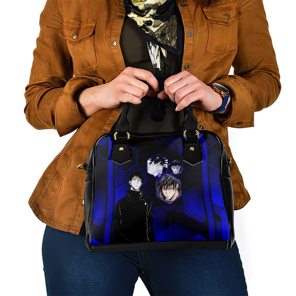 Megumi Fushiguro Jujutsu Kaisen Blue Hexagon Design Shoulder Handbag with Shadow Techniques and Manga Style Art - The Mazicc