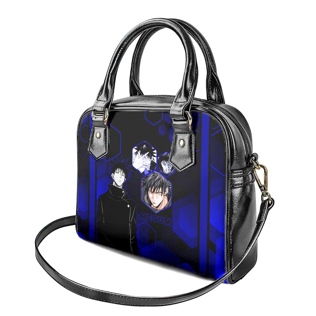 Megumi Fushiguro Jujutsu Kaisen Blue Hexagon Design Shoulder Handbag with Shadow Techniques and Manga Style Art - The Mazicc