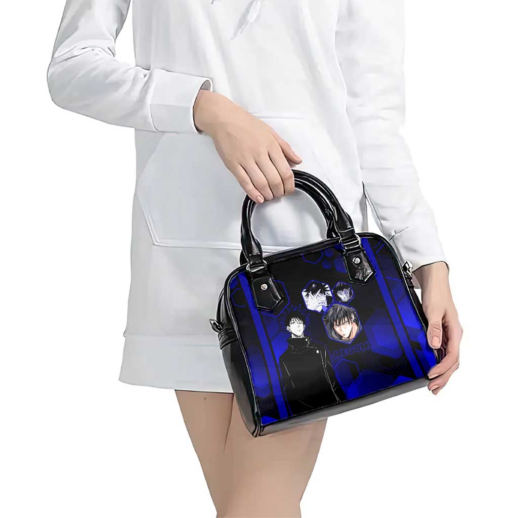 Megumi Fushiguro Jujutsu Kaisen Blue Hexagon Design Shoulder Handbag with Shadow Techniques and Manga Style Art - The Mazicc