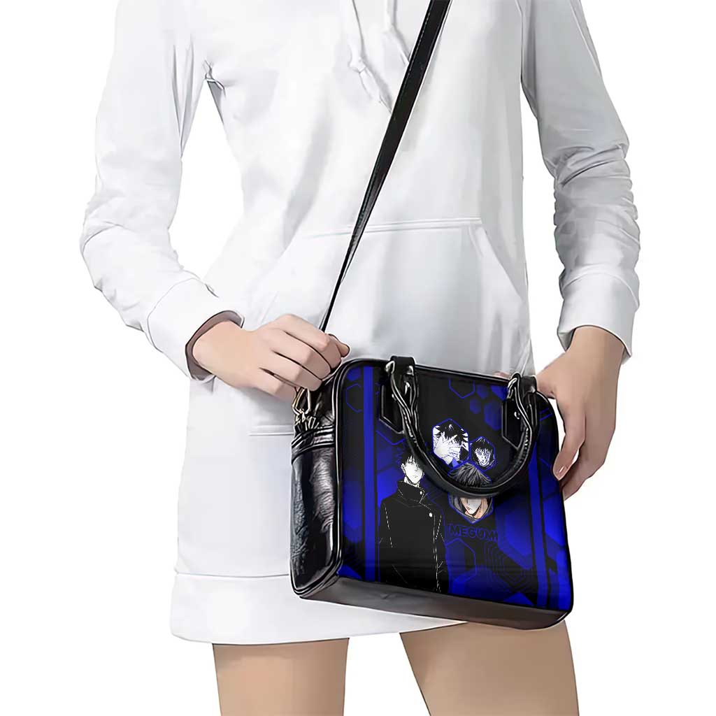 Megumi Fushiguro Jujutsu Kaisen Blue Hexagon Design Shoulder Handbag with Shadow Techniques and Manga Style Art - The Mazicc