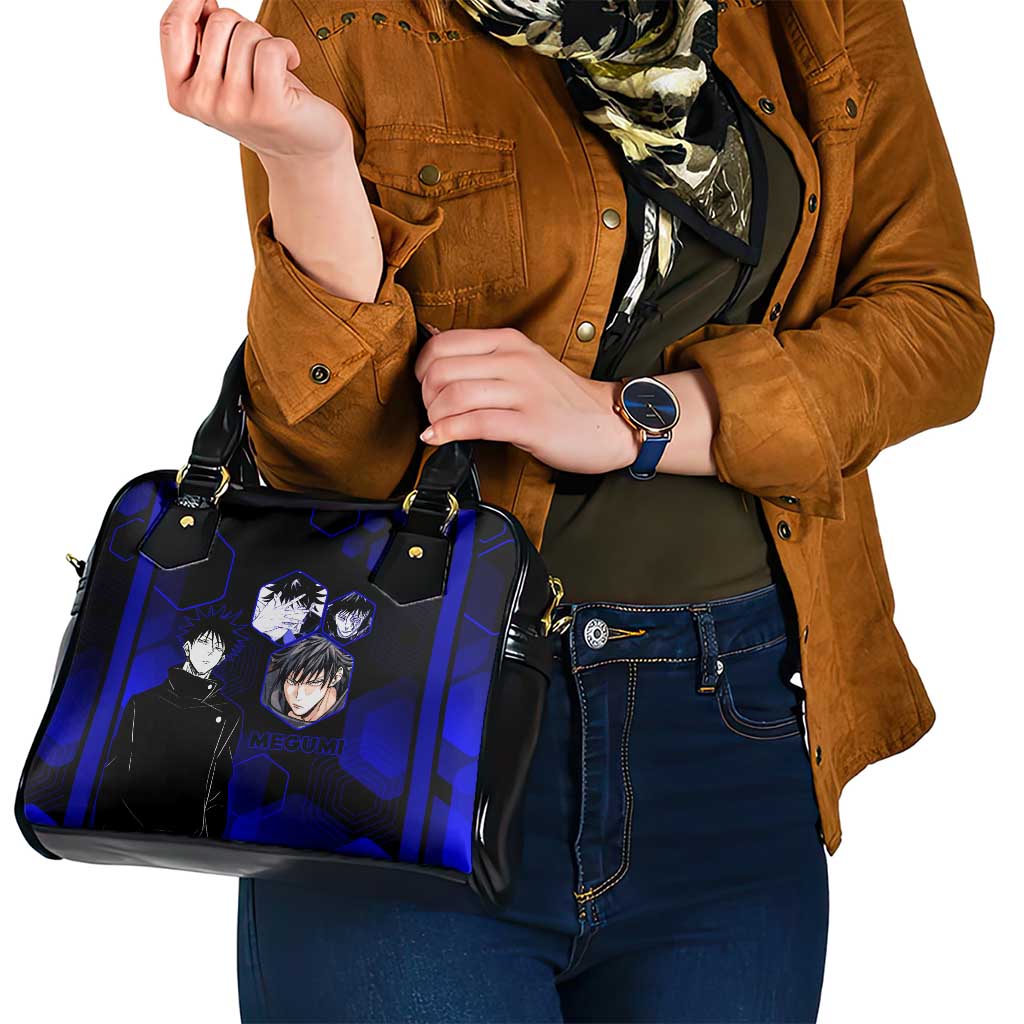 Megumi Fushiguro Jujutsu Kaisen Blue Hexagon Design Shoulder Handbag with Shadow Techniques and Manga Style Art - The Mazicc