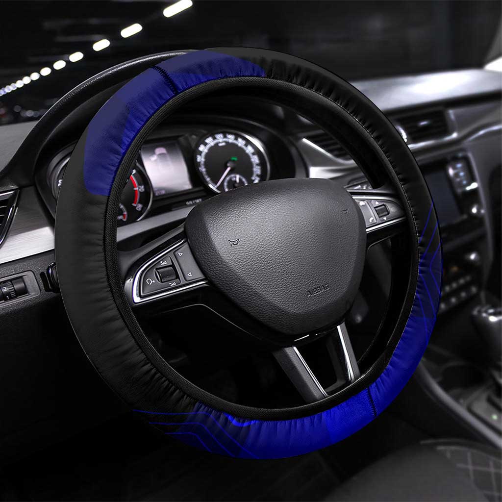 Megumi Fushiguro Jujutsu Kaisen Blue Hexagon Design Steering Wheel Cover with Shadow Techniques and Manga Style Art - The Mazicc