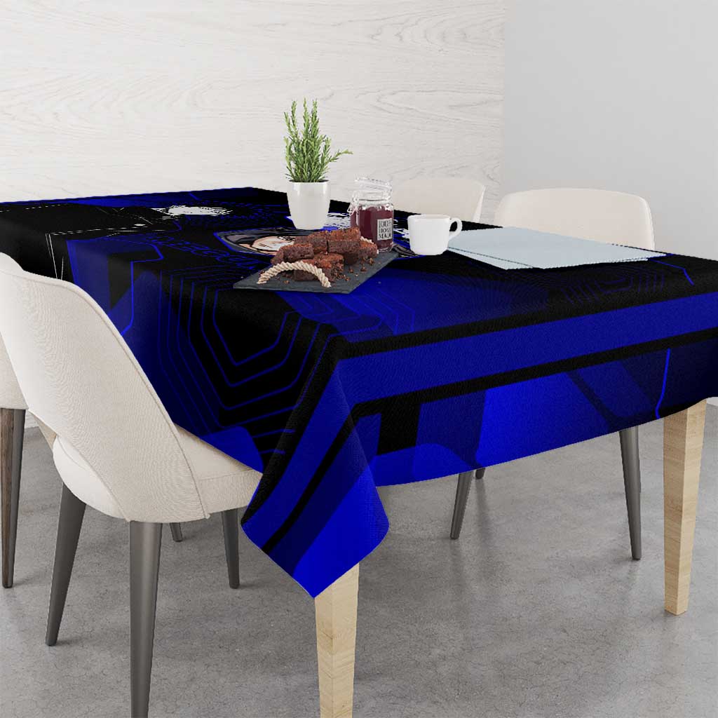 Megumi Fushiguro Jujutsu Kaisen Blue Hexagon Design Tablecloth with Shadow Techniques and Manga Style Art - The Mazicc