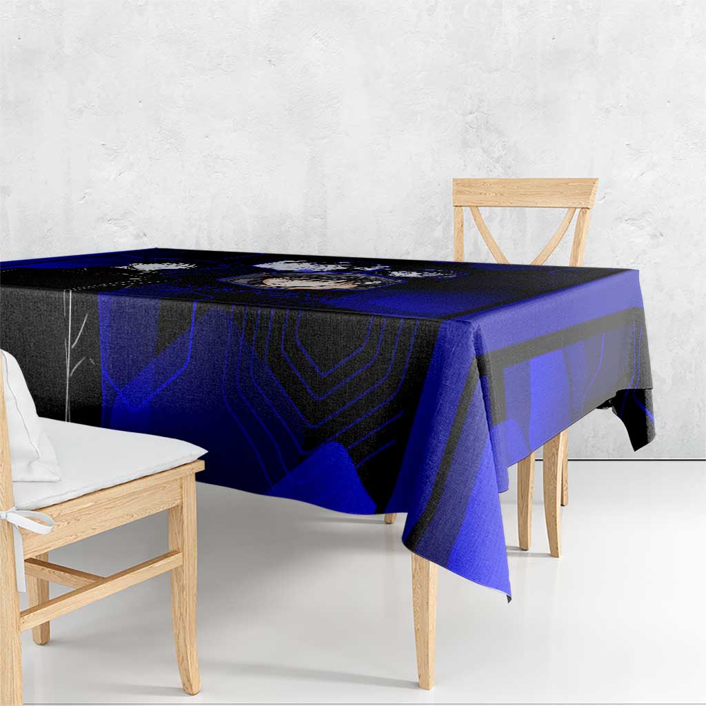 Megumi Fushiguro Jujutsu Kaisen Blue Hexagon Design Tablecloth with Shadow Techniques and Manga Style Art - The Mazicc
