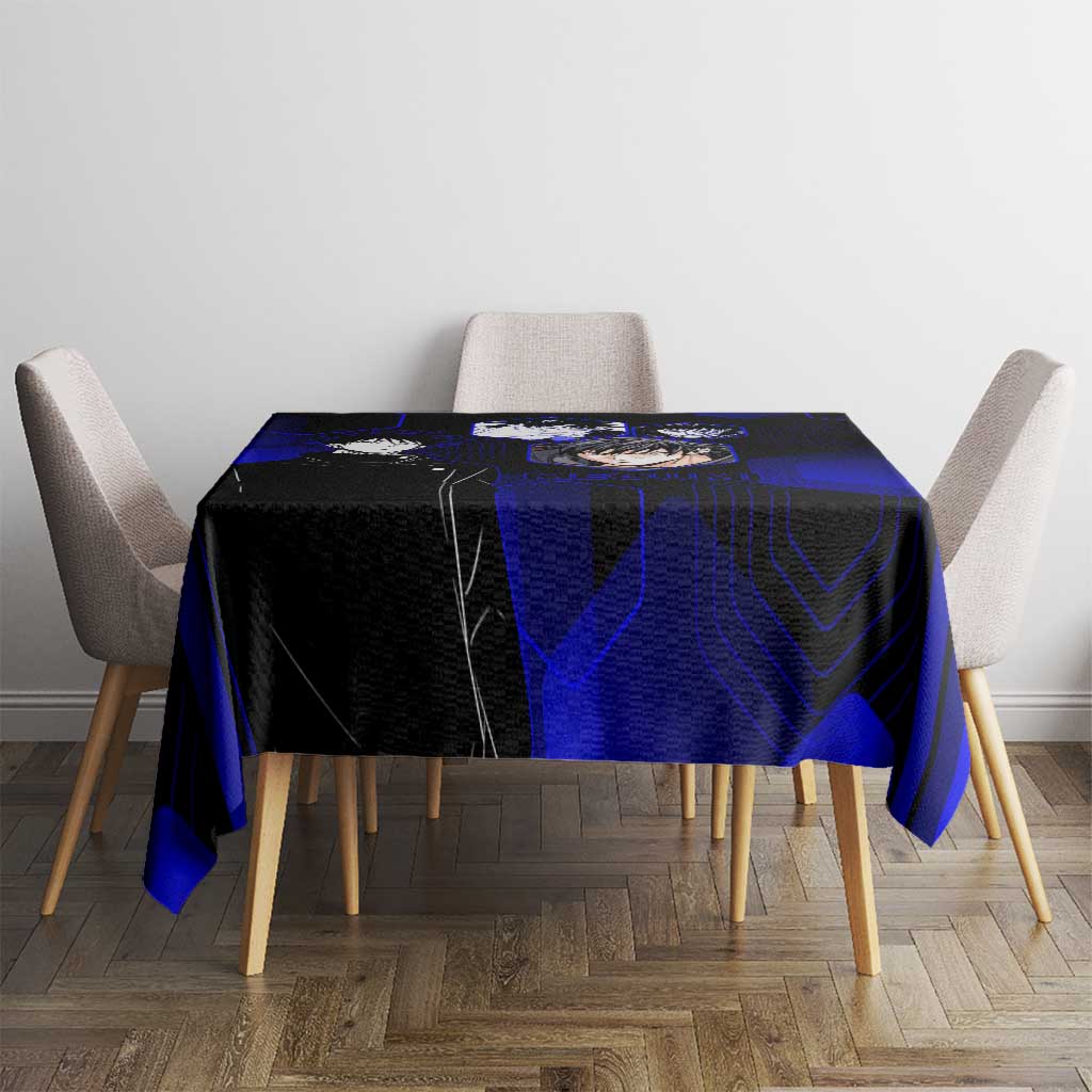 Megumi Fushiguro Jujutsu Kaisen Blue Hexagon Design Tablecloth with Shadow Techniques and Manga Style Art - The Mazicc
