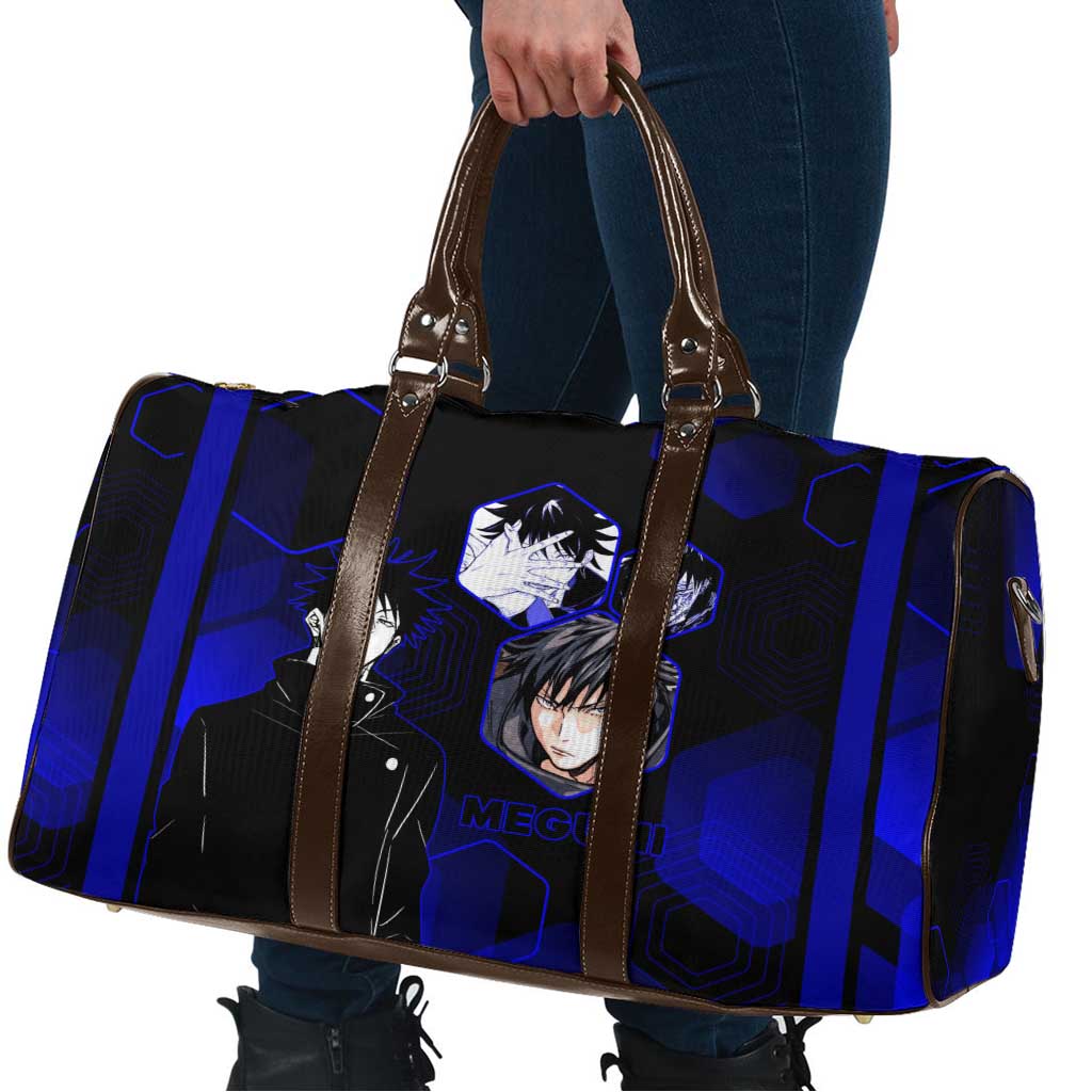 Megumi Fushiguro Jujutsu Kaisen Blue Hexagon Design Travel Bag with Shadow Techniques and Manga Style Art - The Mazicc