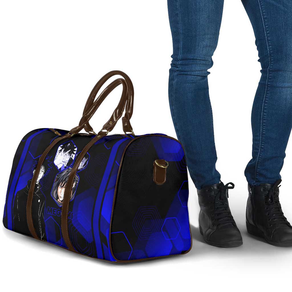 Megumi Fushiguro Jujutsu Kaisen Blue Hexagon Design Travel Bag with Shadow Techniques and Manga Style Art - The Mazicc
