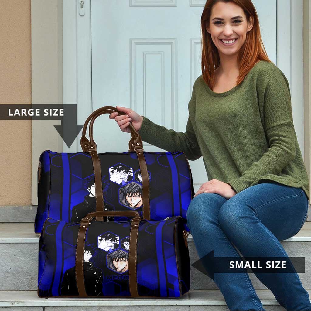 Megumi Fushiguro Jujutsu Kaisen Blue Hexagon Design Travel Bag with Shadow Techniques and Manga Style Art - The Mazicc
