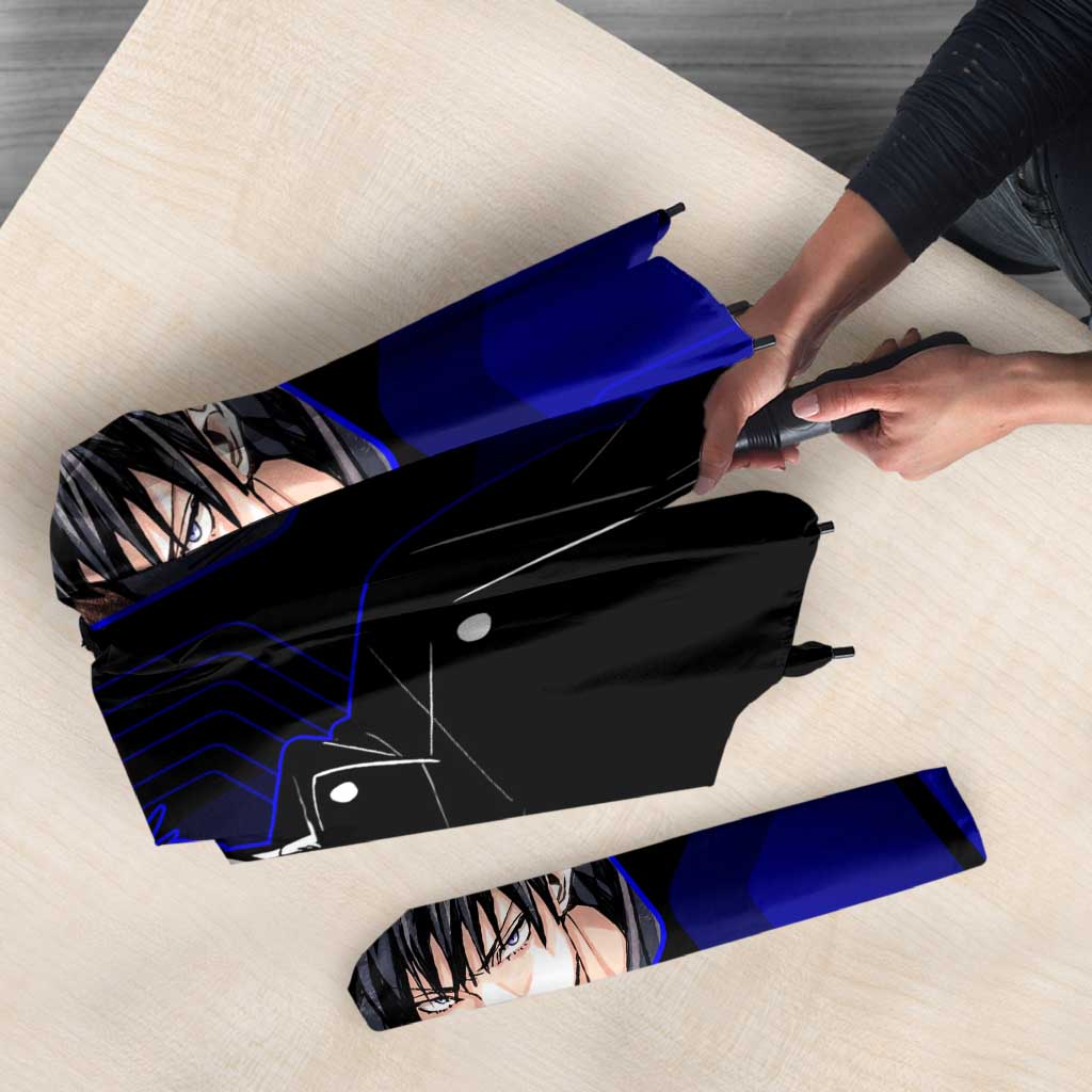 Megumi Fushiguro Jujutsu Kaisen Blue Hexagon Design Umbrella with Shadow Techniques and Manga Style Art - The Mazicc