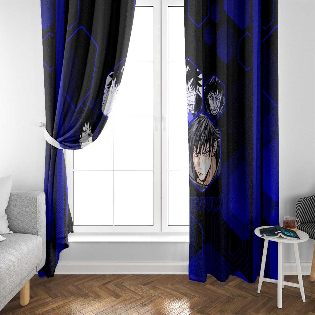 Megumi Fushiguro Jujutsu Kaisen Blue Hexagon Design Window Curtain with Shadow Techniques and Manga Style Art - The Mazicc