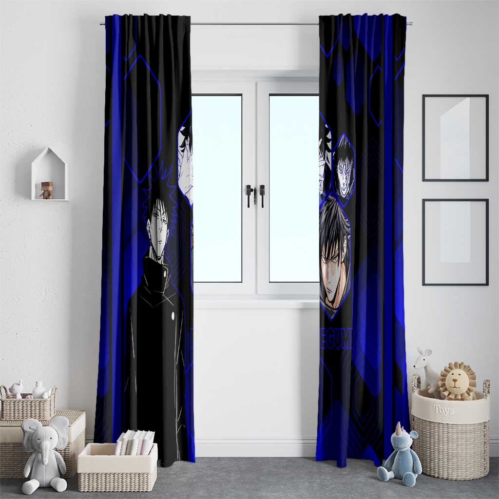 Megumi Fushiguro Jujutsu Kaisen Blue Hexagon Design Window Curtain with Shadow Techniques and Manga Style Art - The Mazicc