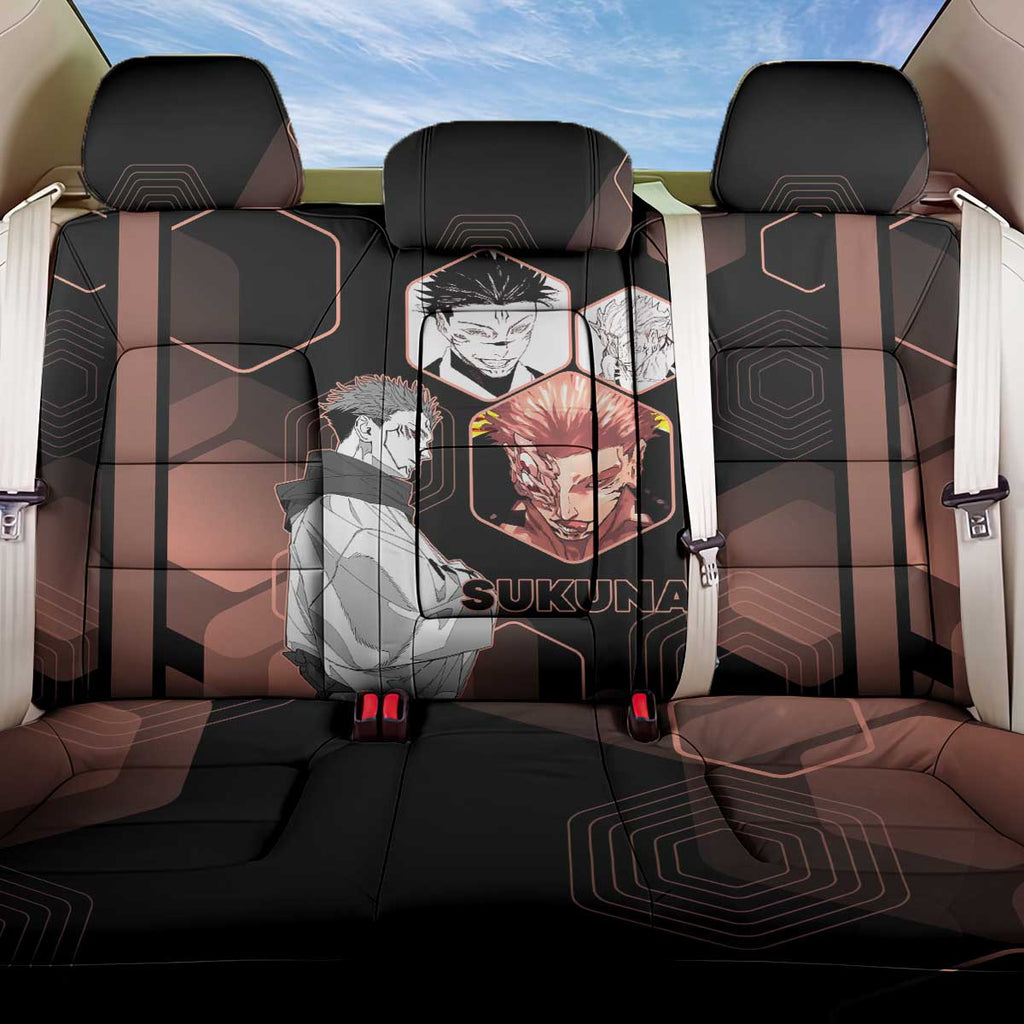 Ryomen Sukuna Jujutsu Kaisen Brown Hexagon Design Back Car Seat Cover with Cursed Marks and Manga Style Art - The Mazicc