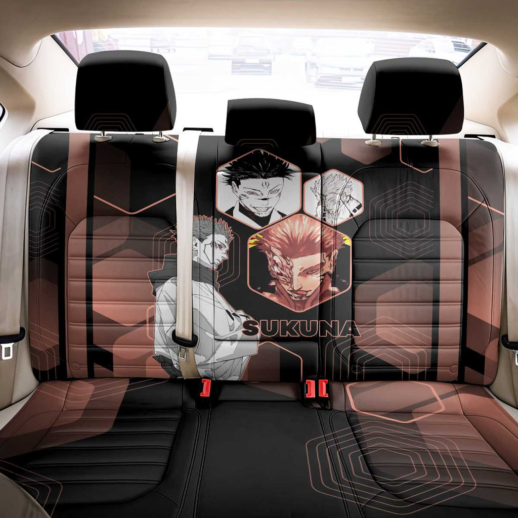 Ryomen Sukuna Jujutsu Kaisen Brown Hexagon Design Back Car Seat Cover with Cursed Marks and Manga Style Art - The Mazicc