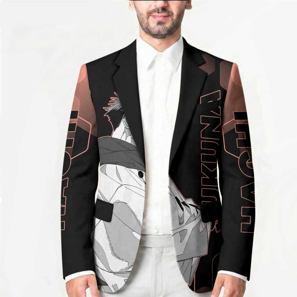 Ryomen Sukuna Jujutsu Kaisen Brown Hexagon Design Blazer with Cursed Marks and Manga Style Art - The Mazicc