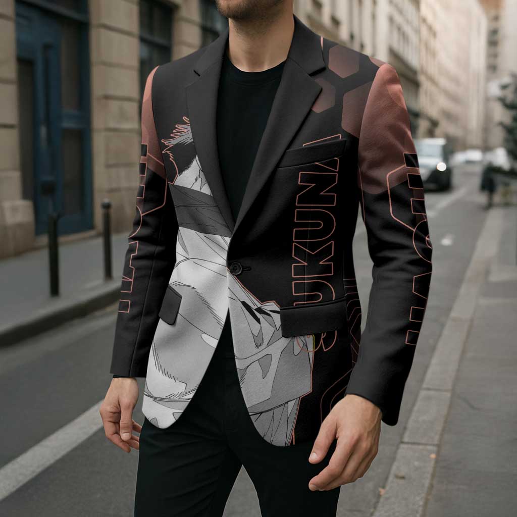 Ryomen Sukuna Jujutsu Kaisen Brown Hexagon Design Blazer with Cursed Marks and Manga Style Art - The Mazicc