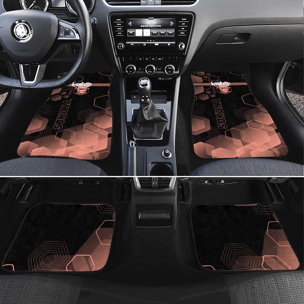 Ryomen Sukuna Jujutsu Kaisen Brown Hexagon Design Car Mats with Cursed Marks and Manga Style Art - The Mazicc