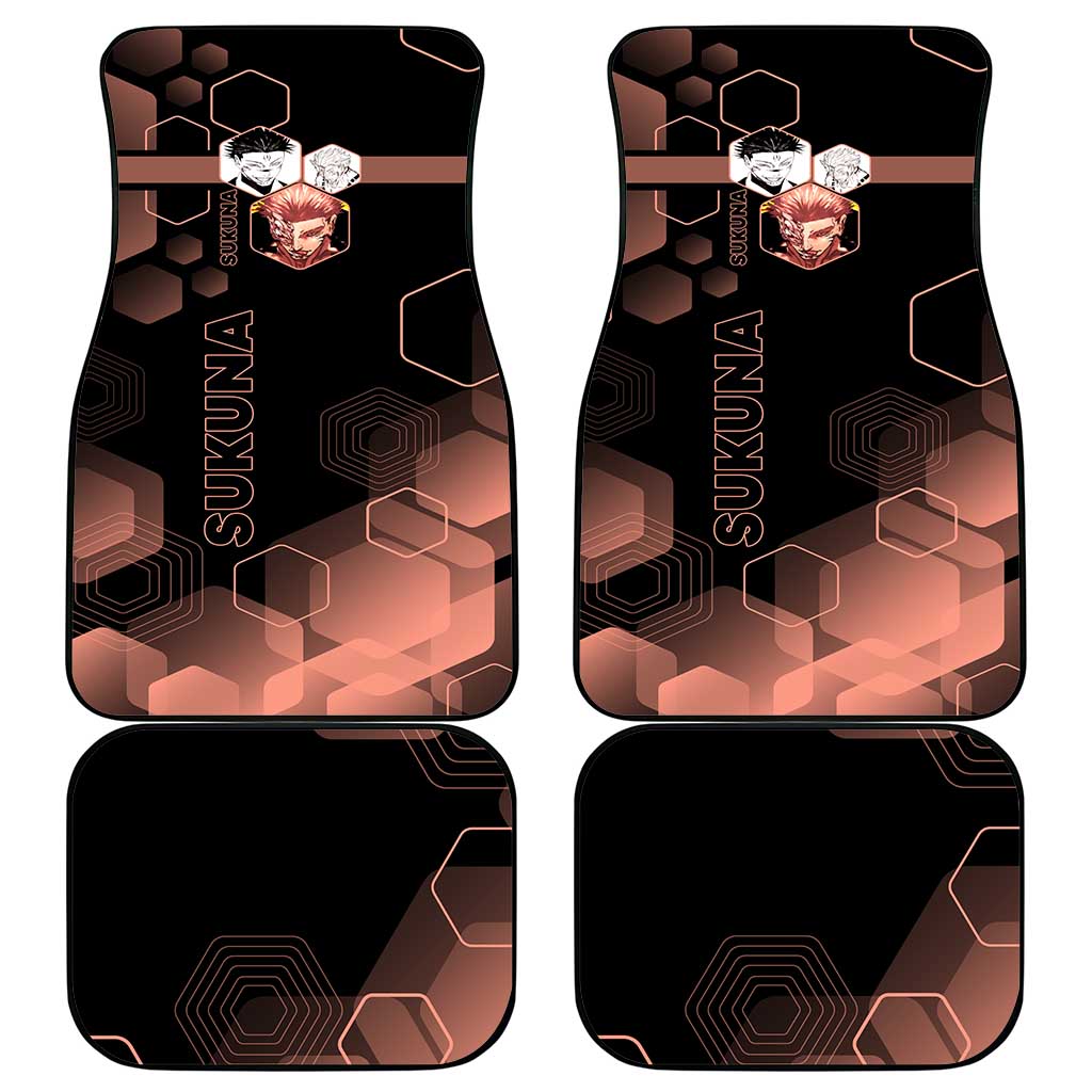 Ryomen Sukuna Jujutsu Kaisen Brown Hexagon Design Car Mats with Cursed Marks and Manga Style Art - The Mazicc