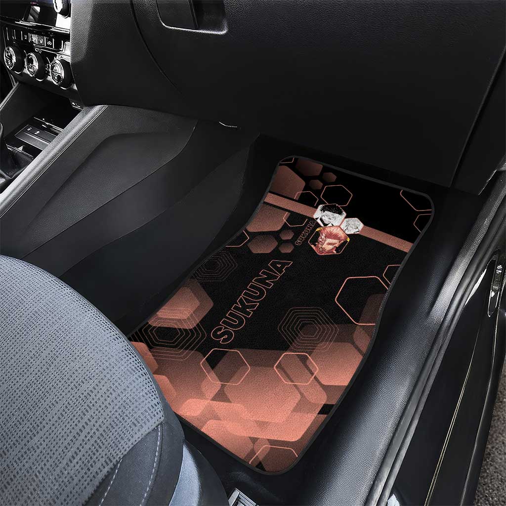 Ryomen Sukuna Jujutsu Kaisen Brown Hexagon Design Car Mats with Cursed Marks and Manga Style Art - The Mazicc