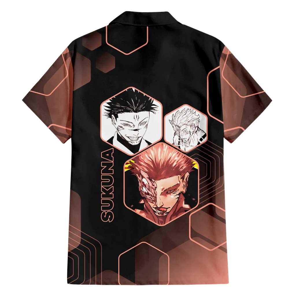 Ryomen Sukuna Jujutsu Kaisen Brown Hexagon Design Family Matching Mermaid Dress and Hawaiian Shirt with Cursed Marks and Manga Style Art