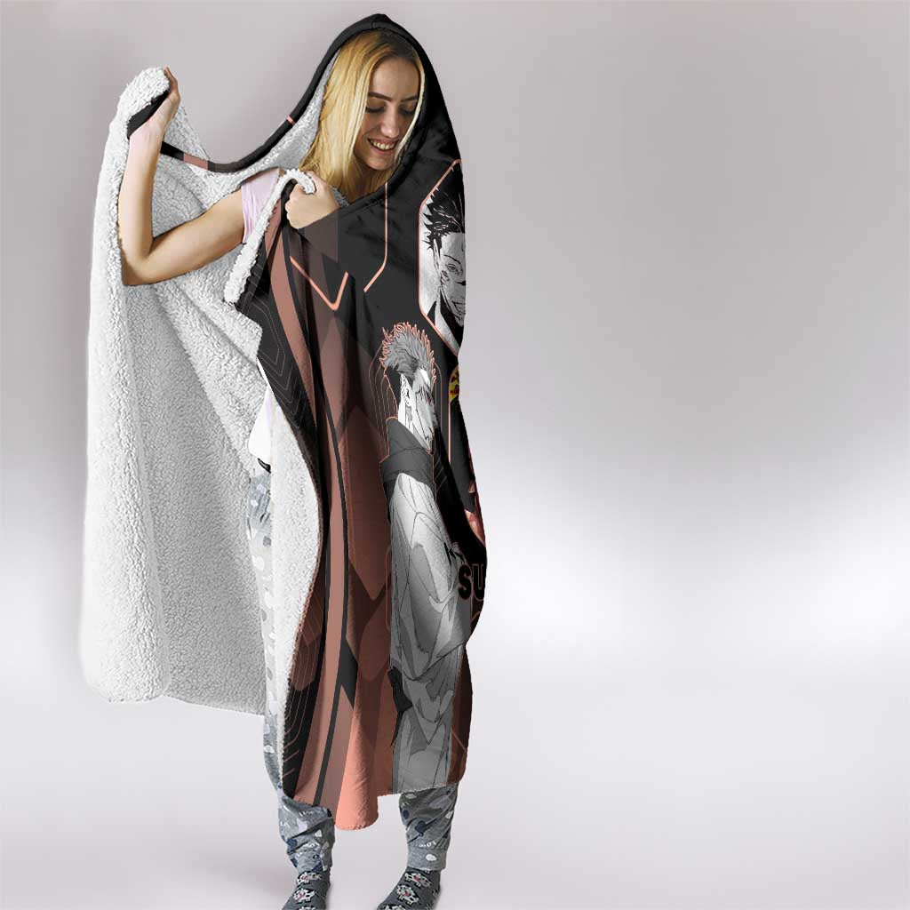 Ryomen Sukuna Jujutsu Kaisen Brown Hexagon Design Hooded Blanket with Cursed Marks and Manga Style Art - The Mazicc