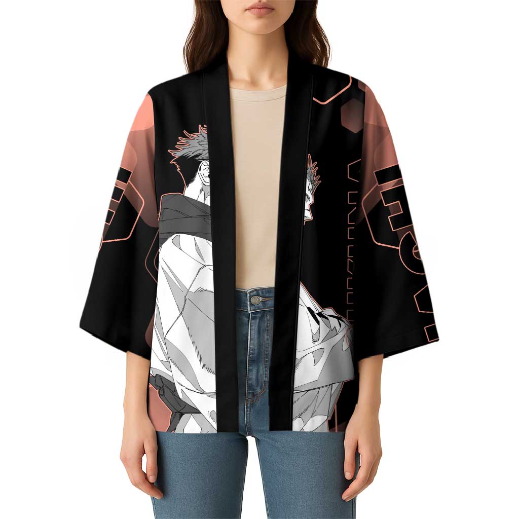 Ryomen Sukuna Jujutsu Kaisen Brown Hexagon Design Kimono with Cursed Marks and Manga Style Art - The Mazicc
