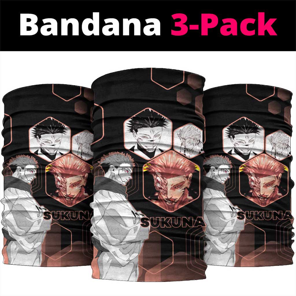 Ryomen Sukuna Jujutsu Kaisen Brown Hexagon Design Neck Gaiter with Cursed Marks and Manga Style Art - The Mazicc