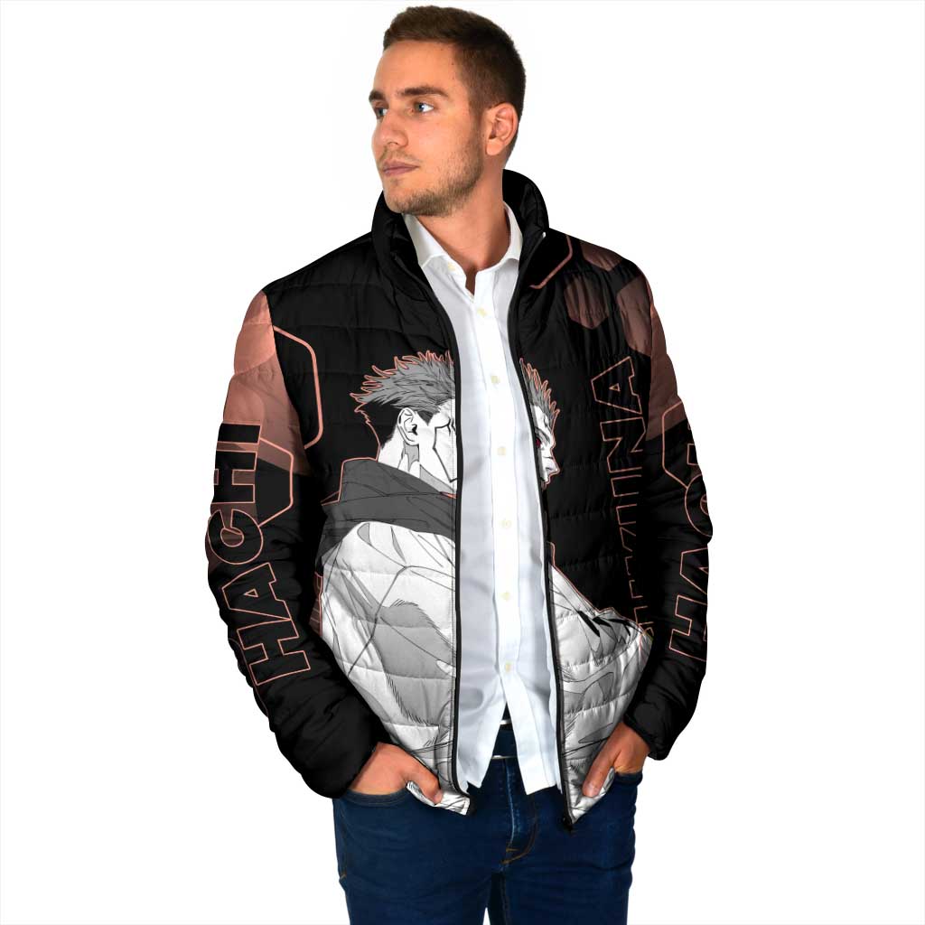 Ryomen Sukuna Jujutsu Kaisen Brown Hexagon Design Padded Jacket with Cursed Marks and Manga Style Art - The Mazicc