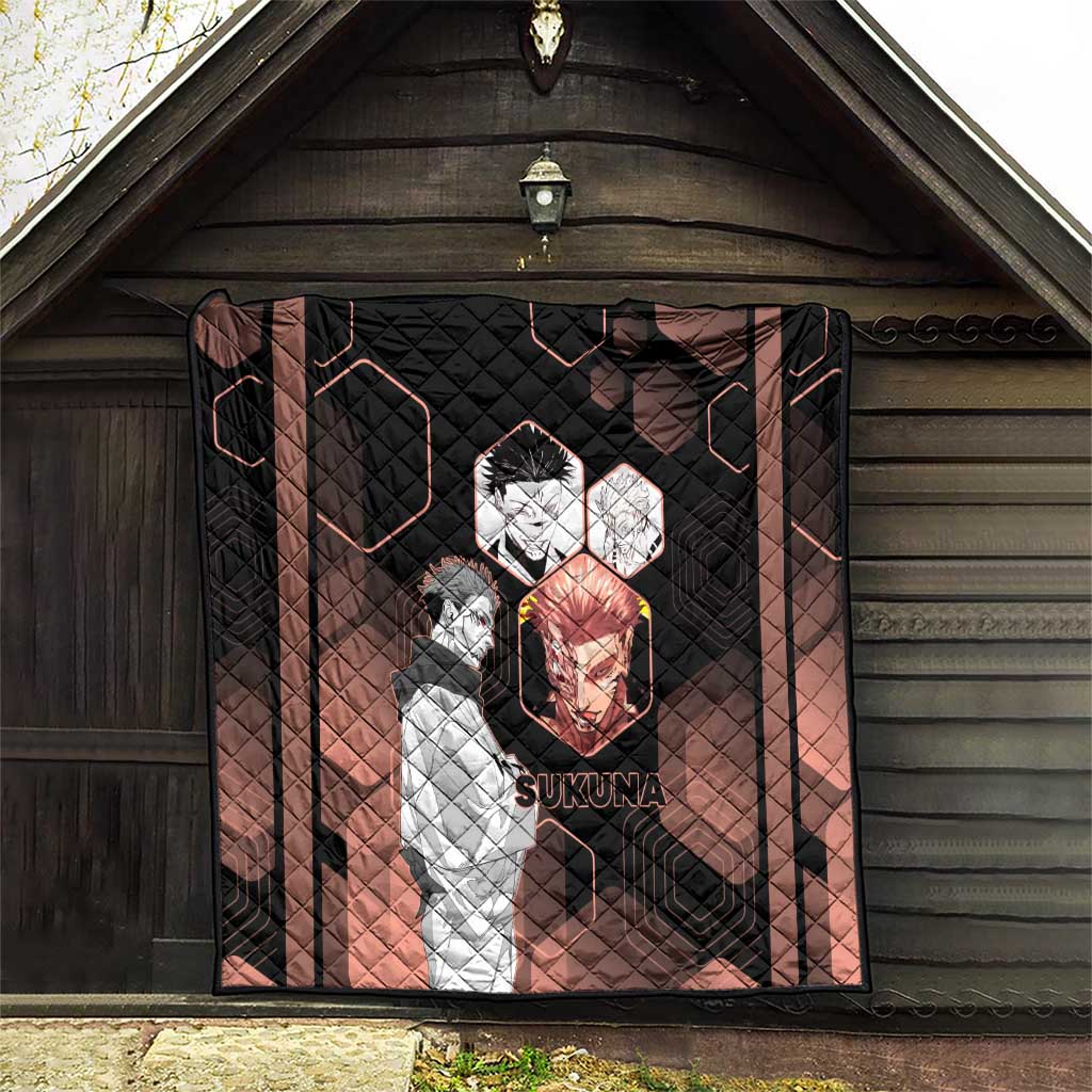 Ryomen Sukuna Jujutsu Kaisen Brown Hexagon Design Quilt with Cursed Marks and Manga Style Art - The Mazicc