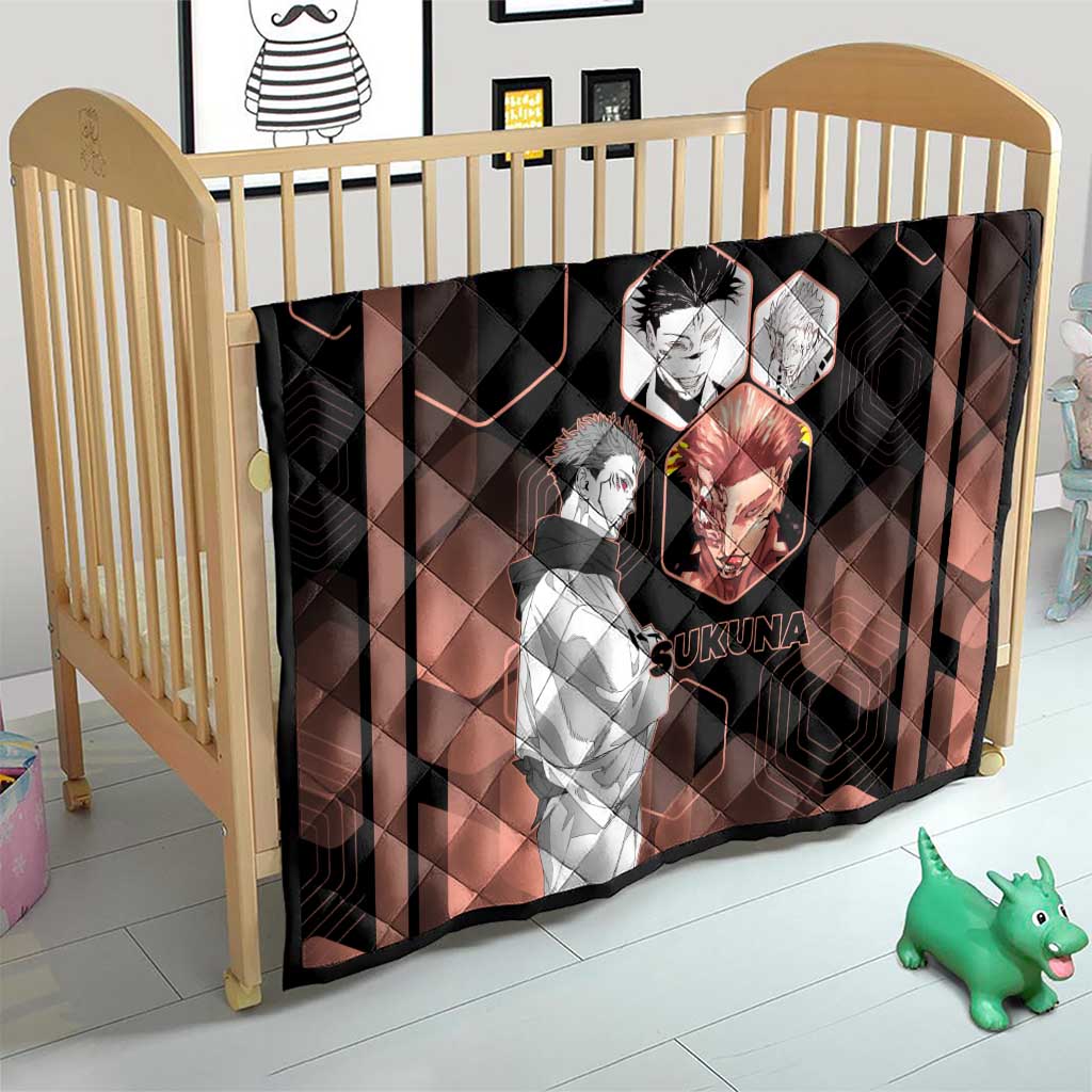 Ryomen Sukuna Jujutsu Kaisen Brown Hexagon Design Quilt with Cursed Marks and Manga Style Art - The Mazicc