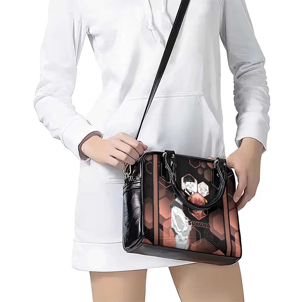 Ryomen Sukuna Jujutsu Kaisen Brown Hexagon Design Shoulder Handbag with Cursed Marks and Manga Style Art - The Mazicc