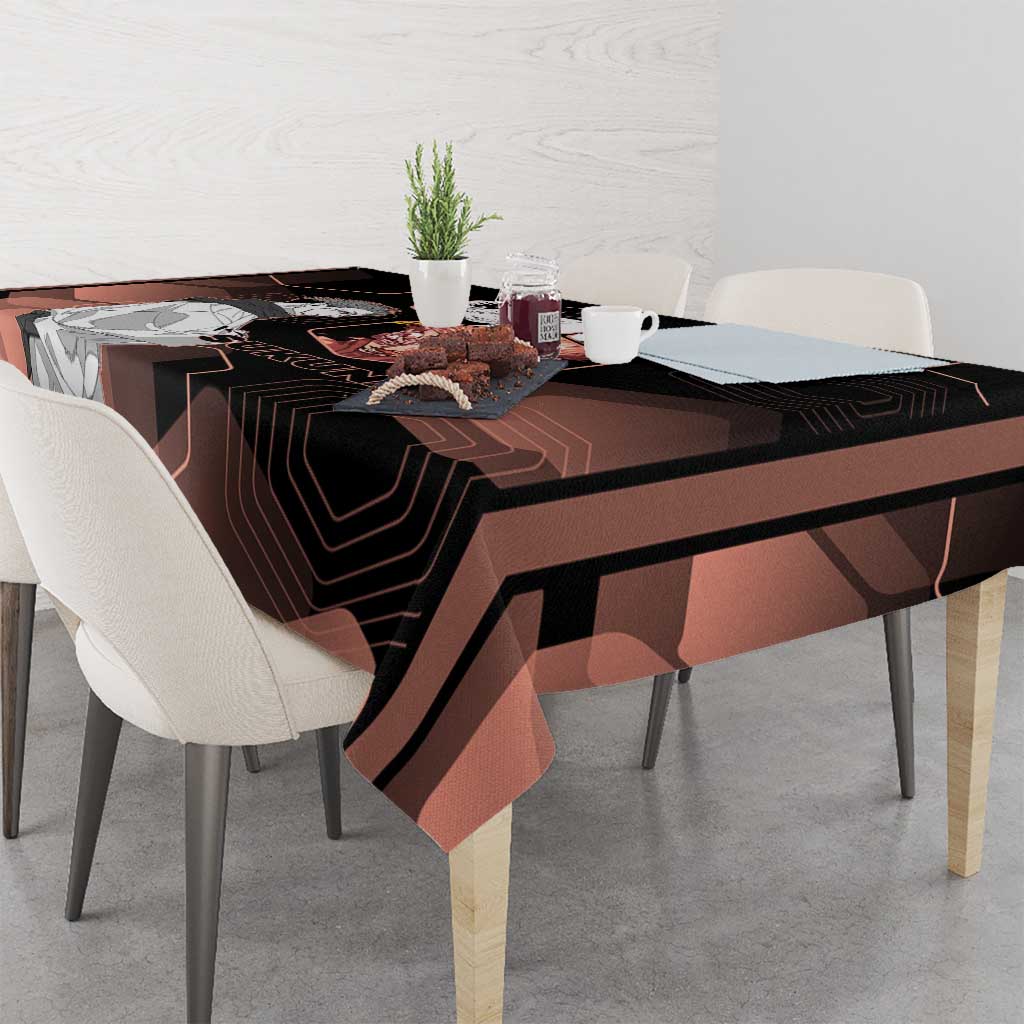 Ryomen Sukuna Jujutsu Kaisen Brown Hexagon Design Tablecloth with Cursed Marks and Manga Style Art - The Mazicc