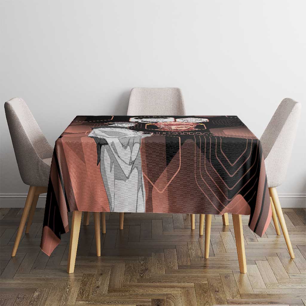 Ryomen Sukuna Jujutsu Kaisen Brown Hexagon Design Tablecloth with Cursed Marks and Manga Style Art - The Mazicc