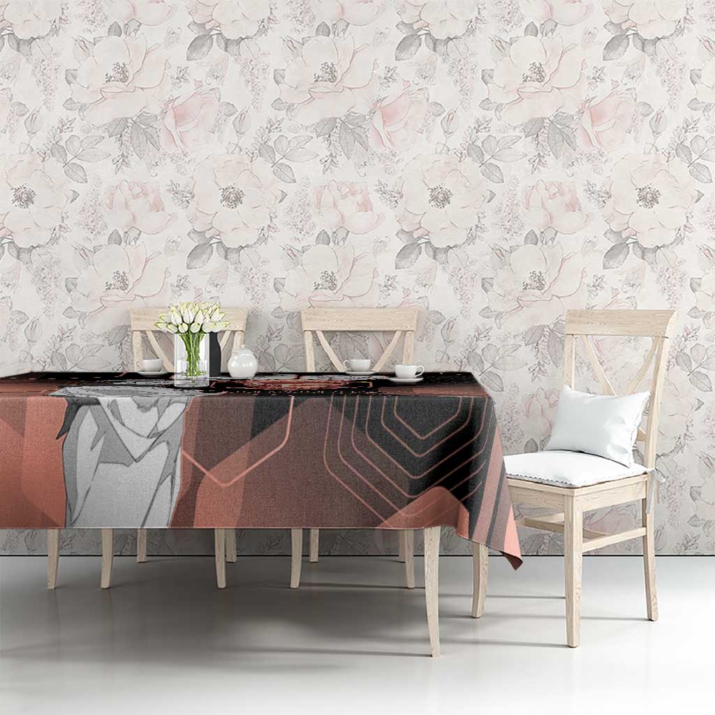Ryomen Sukuna Jujutsu Kaisen Brown Hexagon Design Tablecloth with Cursed Marks and Manga Style Art - The Mazicc