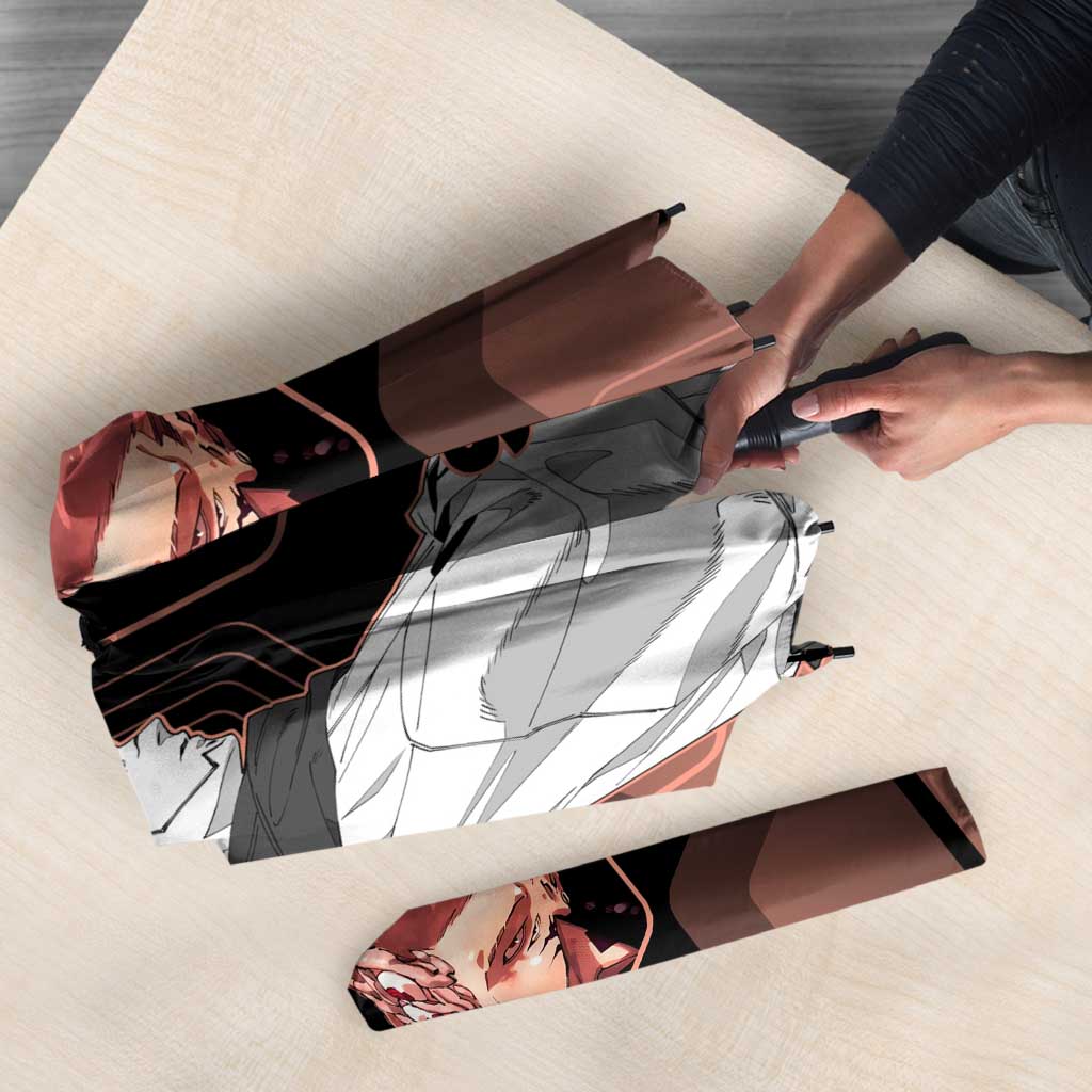 Ryomen Sukuna Jujutsu Kaisen Brown Hexagon Design Umbrella with Cursed Marks and Manga Style Art - The Mazicc