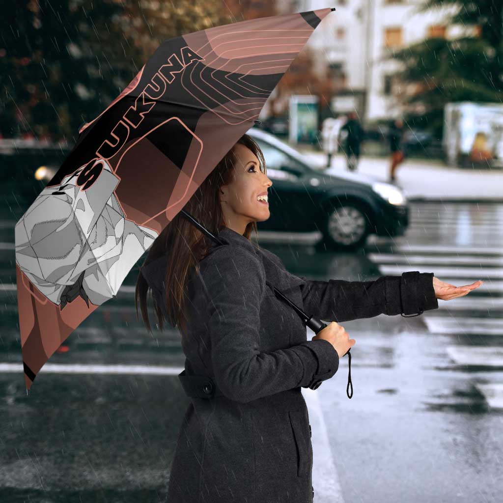 Ryomen Sukuna Jujutsu Kaisen Brown Hexagon Design Umbrella with Cursed Marks and Manga Style Art - The Mazicc