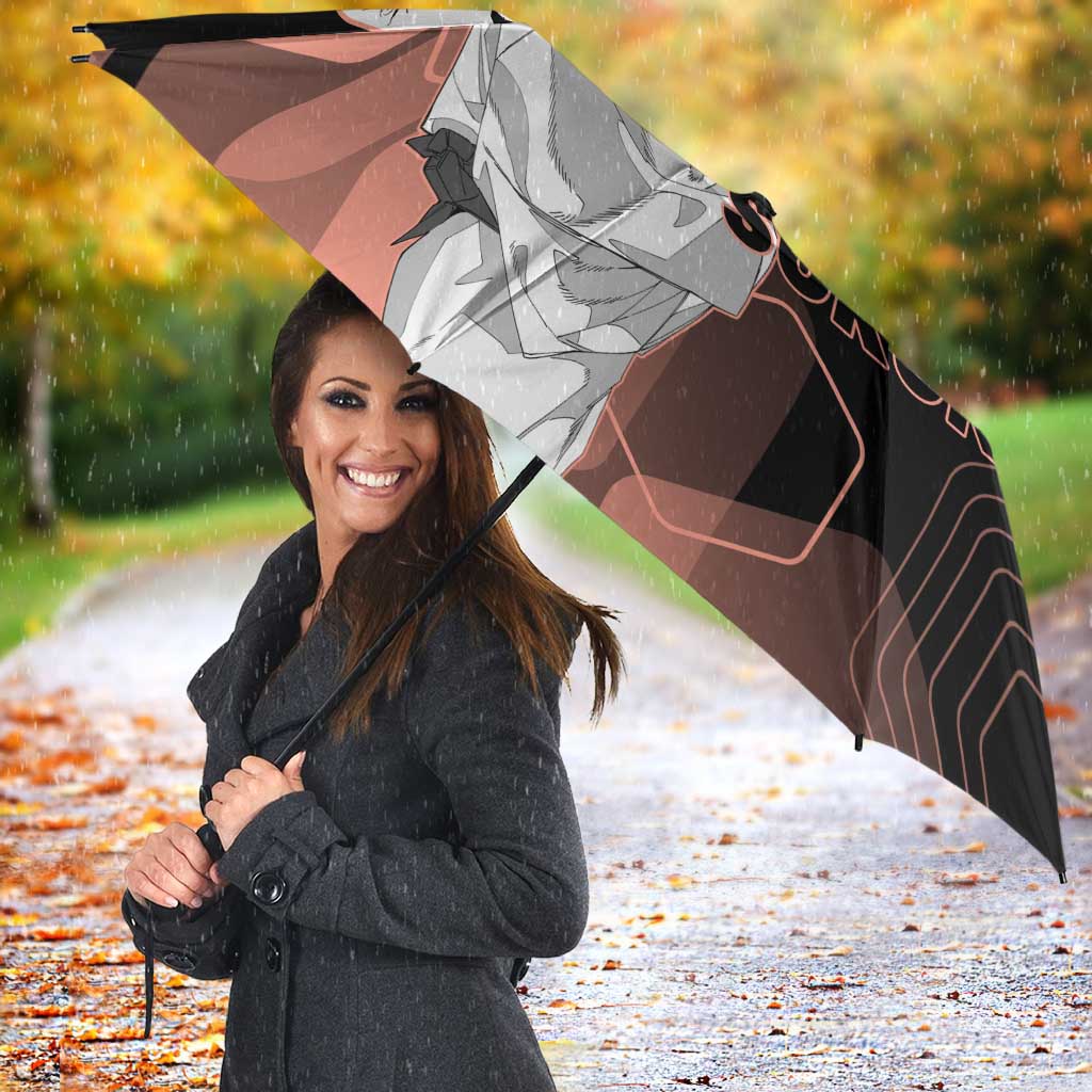 Ryomen Sukuna Jujutsu Kaisen Brown Hexagon Design Umbrella with Cursed Marks and Manga Style Art - The Mazicc