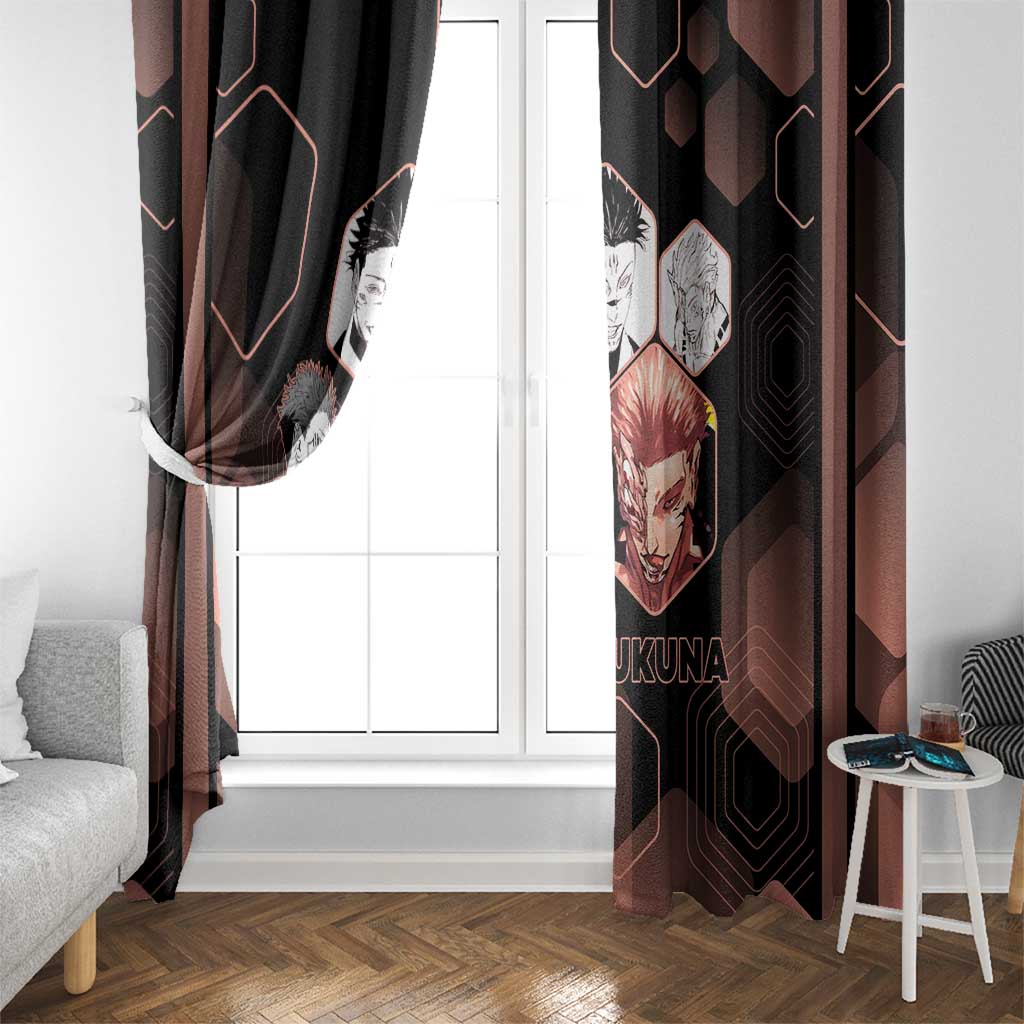 Ryomen Sukuna Jujutsu Kaisen Brown Hexagon Design Window Curtain with Cursed Marks and Manga Style Art - The Mazicc