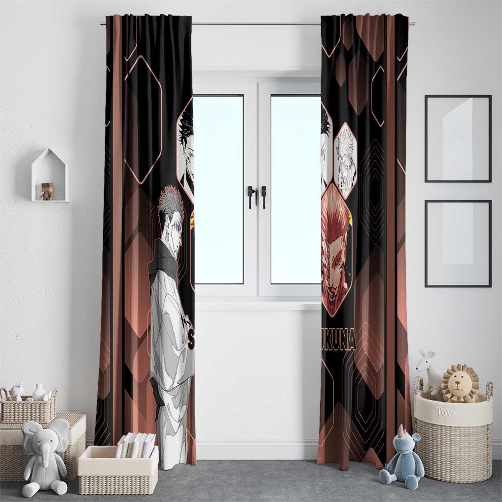 Ryomen Sukuna Jujutsu Kaisen Brown Hexagon Design Window Curtain with Cursed Marks and Manga Style Art - The Mazicc